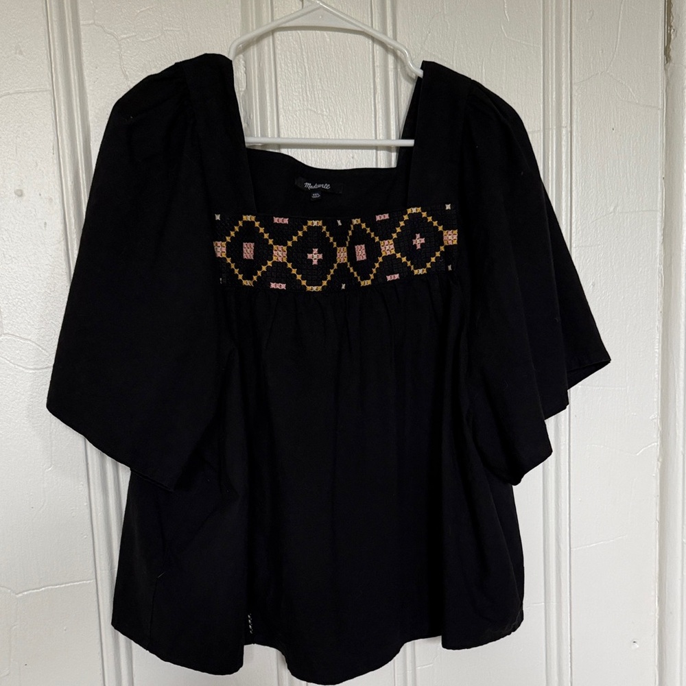 Black Top with Colorful Embroidery